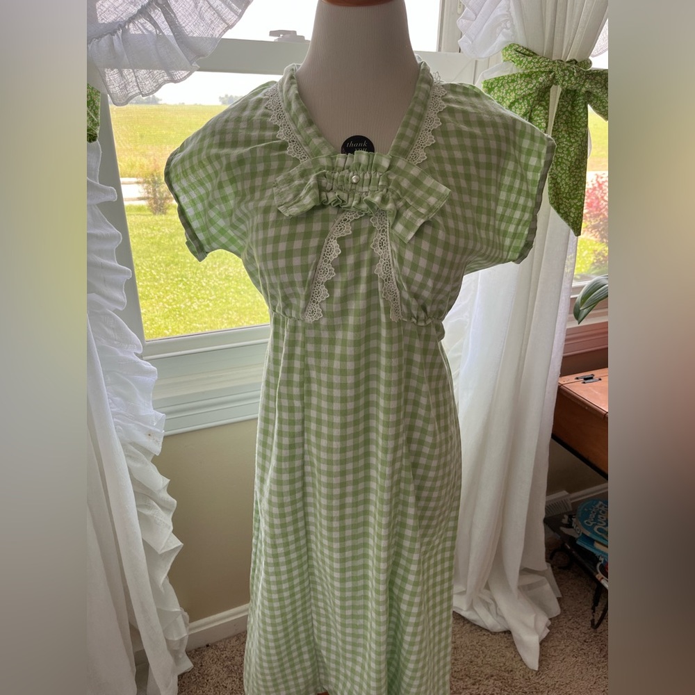 Vintage green gingham homemade dress